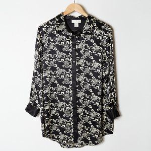 Soft Surroundings Silk Black Blouse with Asian print